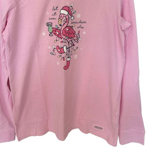 Life Is Good Let It Snow Flamingo Long Sleeve Crusher Tee Sz Small Seashell Pink - Picture 3 of 7